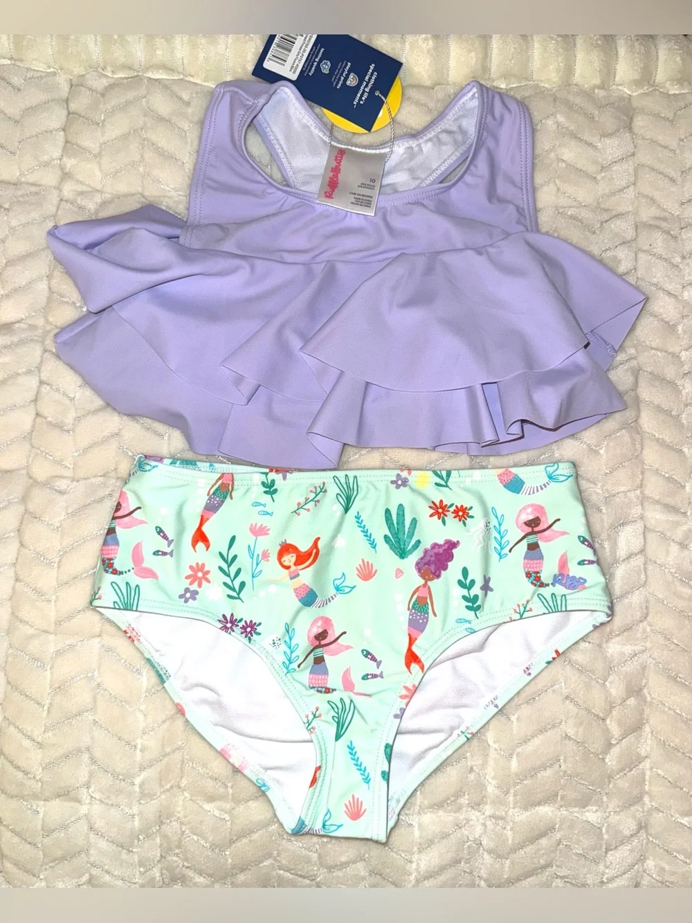 RuffleButts Girls Mermaid Princess Flounce Bikini 2-piece swimsuit, size 10, NWT
